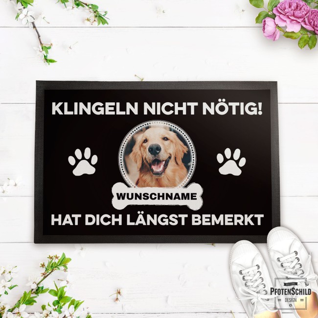 Fu&szlig;matte mit Spruch - Klingeln nicht n&ouml;tig - mit Foto und Name - 60 x 40 cm