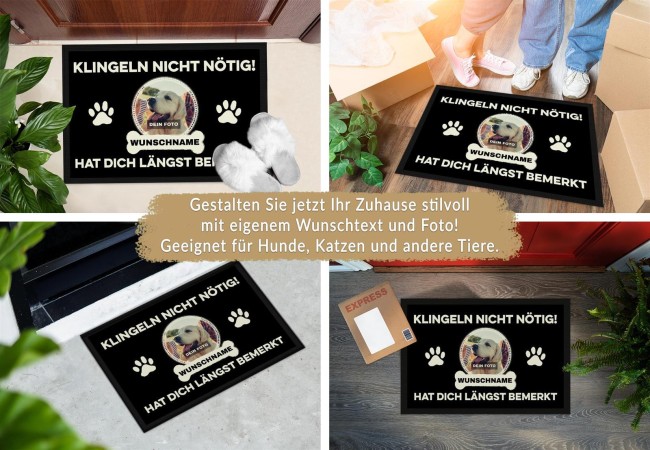 Fu&szlig;matte mit Spruch - Klingeln nicht n&ouml;tig - mit Foto und Name - 60 x 40 cm