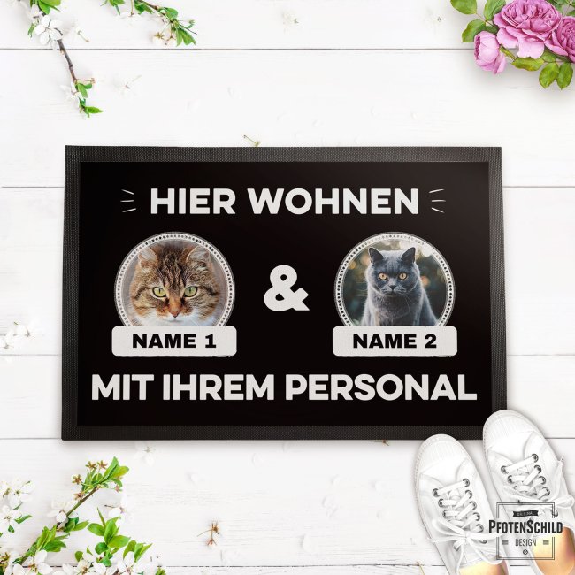 Fu&szlig;matte mit Spruch - Hier wohnen - mit Fotos und Text - 75 x 50 cm