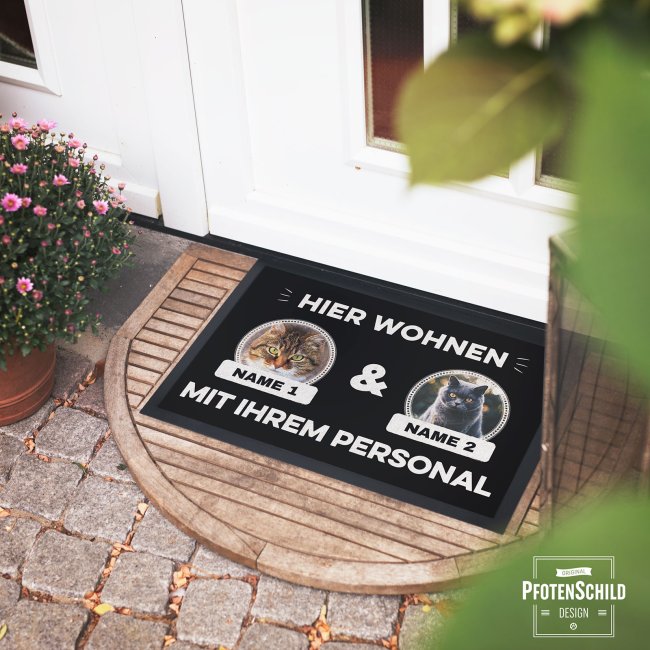 Fu&szlig;matte mit Spruch - Hier wohnen - mit Fotos und Text - 75 x 50 cm