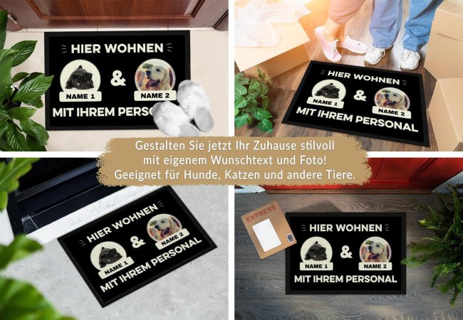 Fu&szlig;matte mit Spruch - Hier wohnen - mit Fotos und Text - 75 x 50 cm