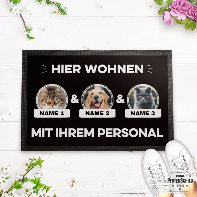 Fu&szlig;matte mit Spruch - Hier wohnen - mit Fotos und Text - 60 x 40 m