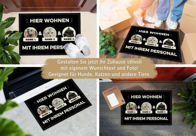 Fu&szlig;matte mit Spruch - Hier wohnen - mit Fotos und Text - 60 x 40 m