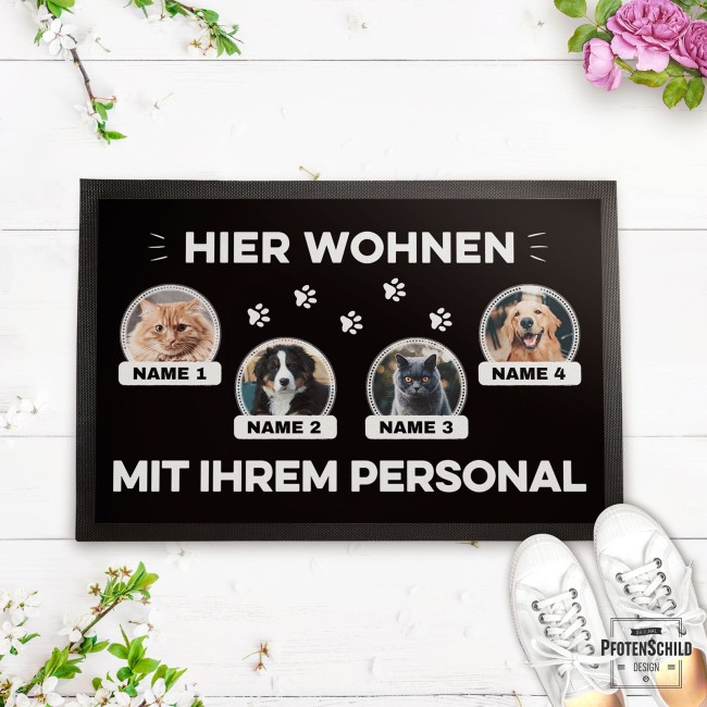 Fu&szlig;matte mit Spruch - Hier wohnen - mit Fotos und Text - 60 x 40 cm