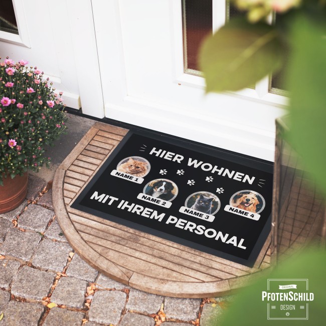 Fu&szlig;matte mit Spruch - Hier wohnen - mit Fotos und Text - 60 x 40 cm