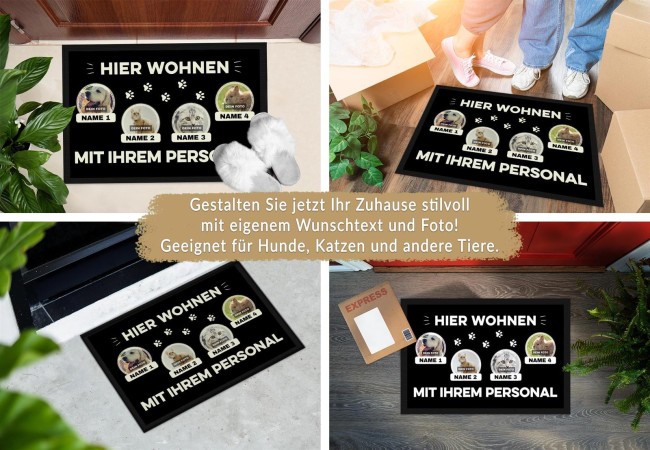 Fu&szlig;matte mit Spruch - Hier wohnen - mit Fotos und Text - 60 x 40 cm