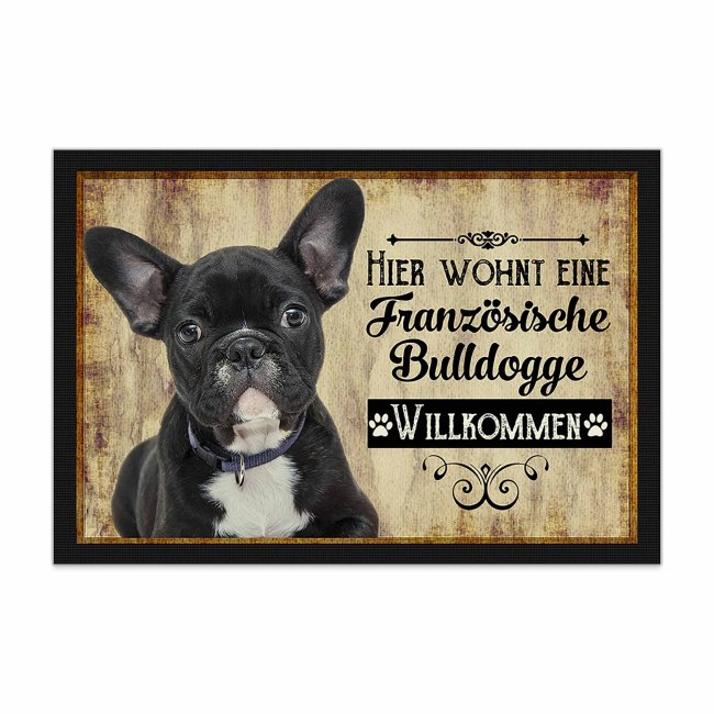 Fu&szlig;matte mit Hundemotiv - Hunderasse franz. Bulldogge schwarz - 60 x 40 cm