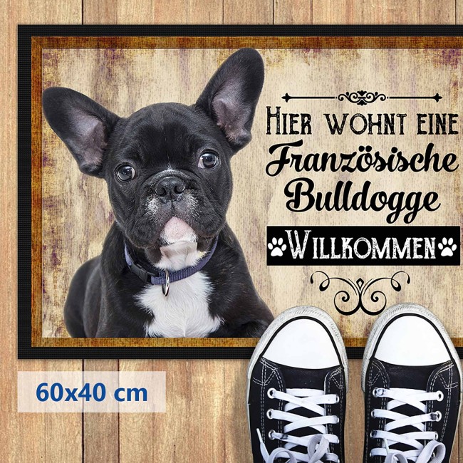 Fu&szlig;matte mit Hundemotiv - Hunderasse franz. Bulldogge schwarz - 60 x 40 cm