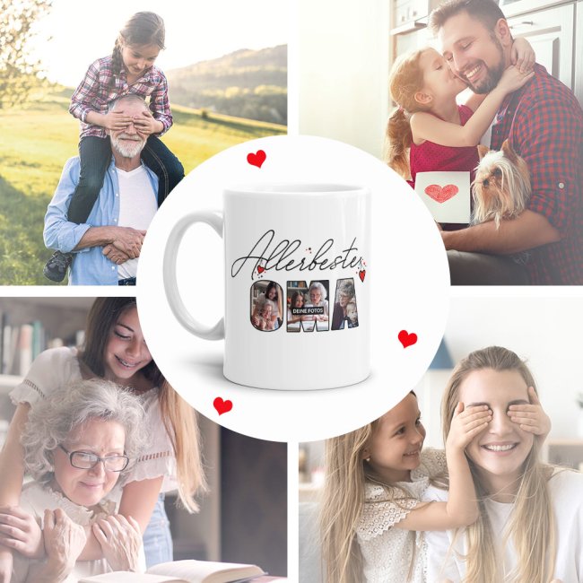 Tasse mit Fotocollage f&uuml;r die allerbeste Oma - Wei&szlig;