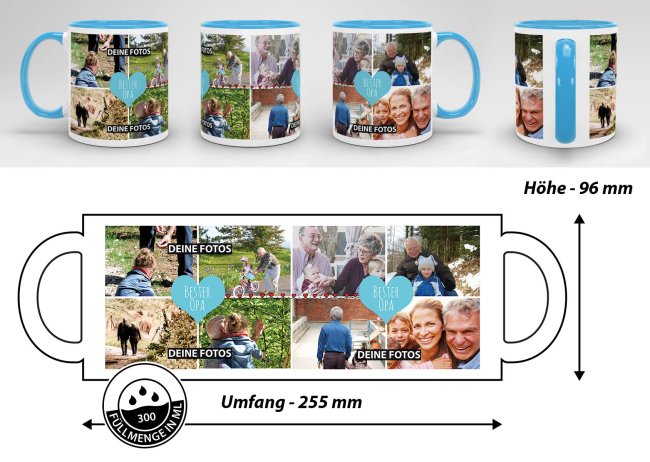 Tasse mit Fotocollage - Bester Opa - Innen &amp; Henkel Hellblau