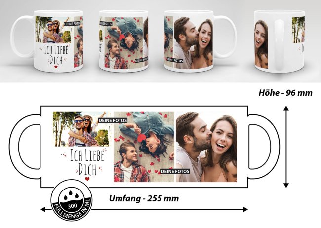 Tasse mit Fotocollage - Ich liebe Dich - Wei&szlig;