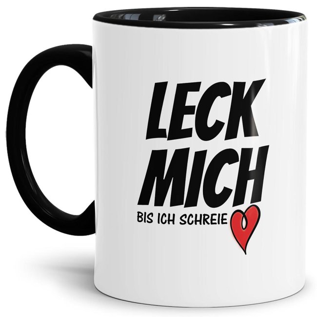 Tasse mit Spruch - Leck mich - Innen &amp; Henkel Schwarz