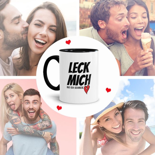 Tasse mit Spruch - Leck mich - Innen &amp; Henkel Schwarz