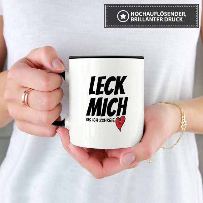 Tasse mit Spruch - Leck mich - Innen &amp; Henkel Schwarz