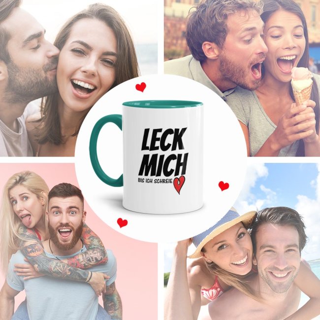 Tasse mit Spruch - Leck mich - Innen &amp; Henkel T&uuml;rkis