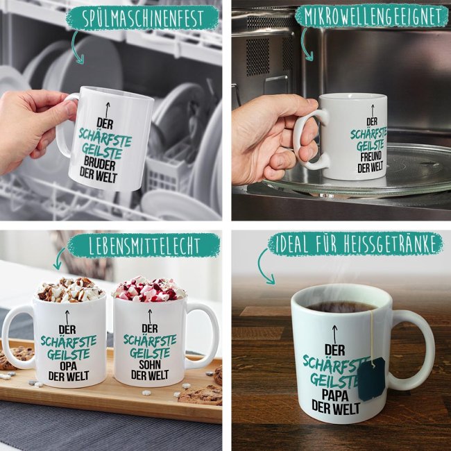 Tasse mit Spruch - Du bist der sch&auml;rfste, geilste Nachbar der Welt - Innen &amp; Henkel T&uuml;rkis