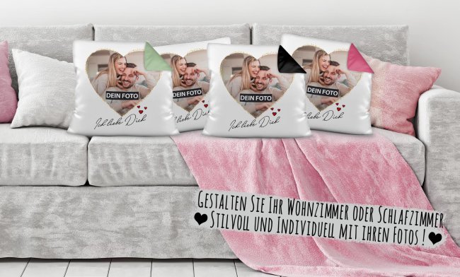 Kissen mit Foto im Herz - Ich liebe Dich - inkl. F&uuml;llung - R&uuml;ckseite Rosa