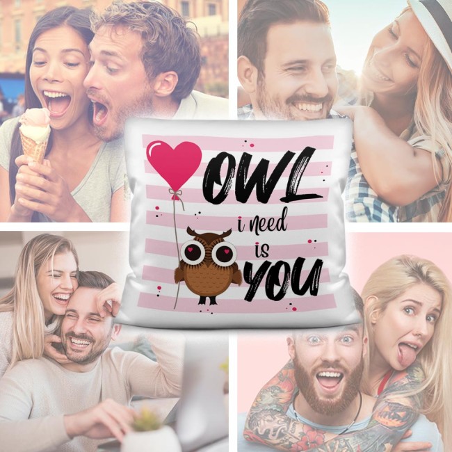 Eulen-Kissen mit Spruch - Owl I need is you - Kissen Polyester - Weiß