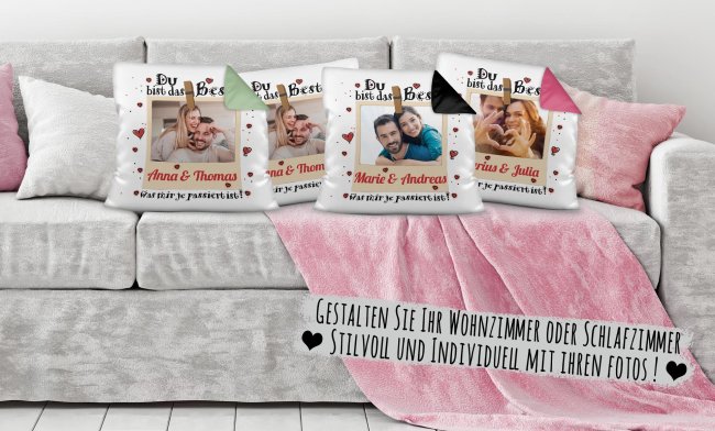 Kissen - Du bist das Beste - mit Foto und Wunschnamen - inkl. F&uuml;llung - Wei&szlig;