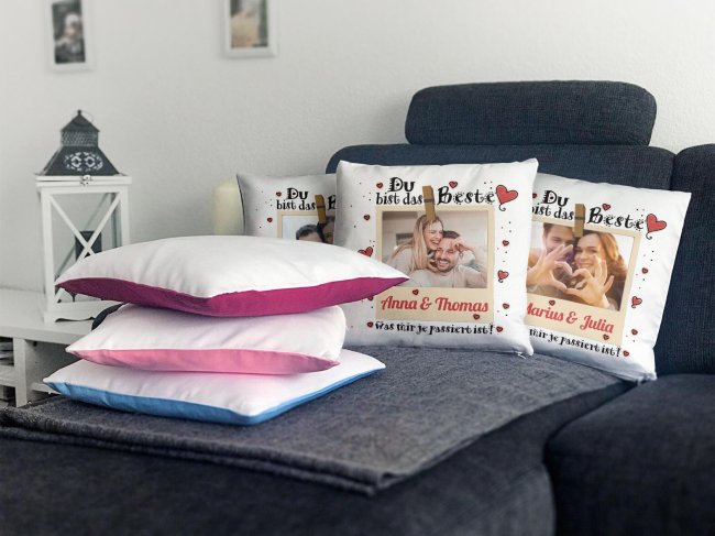 Kissen - Du bist das Beste - mit Foto und Wunschnamen - inkl. F&uuml;llung - Wei&szlig;