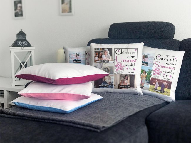 Kissen mit F&uuml;llung - Gl&uuml;ck ist -  zum selbst Gestalten mit drei Fotos - f&uuml;r Frauen