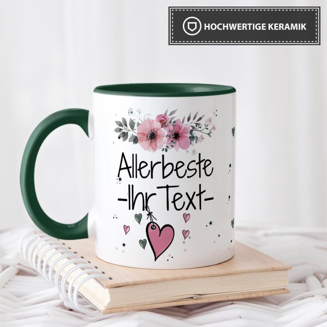 Tasse mit Spruch - Allerbeste Ihr Name weiblich - zum selbst Beschriften mit dem eigenen Kosenamen - Innen &amp; Henkel Dunkelgr&uuml;n