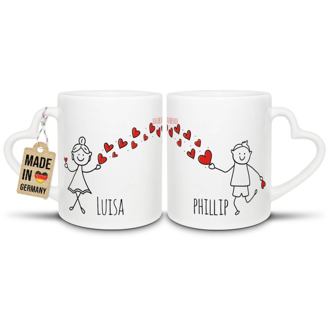 2er Set Partner-Tassen Strichm&auml;nnchen mit Wunschnamen