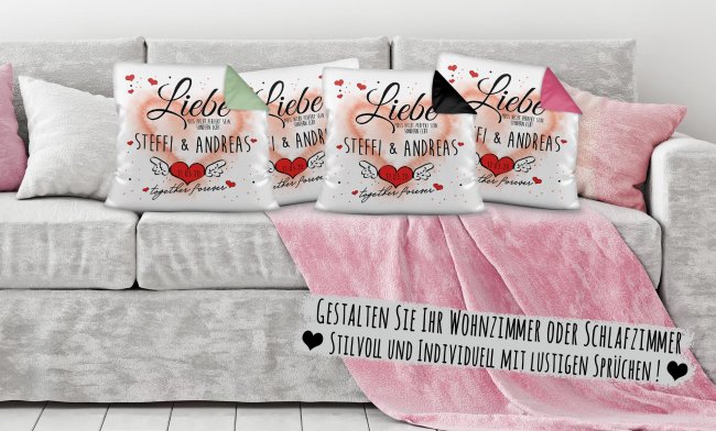 Kissen - Liebe muss nicht perfekt sein - mit Namen und Datum selbst beschriften - Polyester - Wei&szlig; flauschig