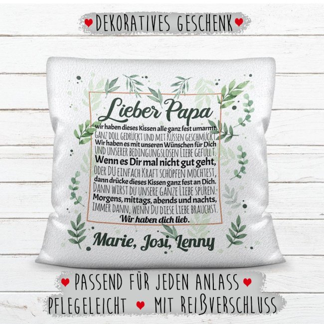 Kissen - Wir haben Dich lieb - zum Beschriften mit Namen f&uuml;r Papa - Kissen Polyester - Wei&szlig; flauschig