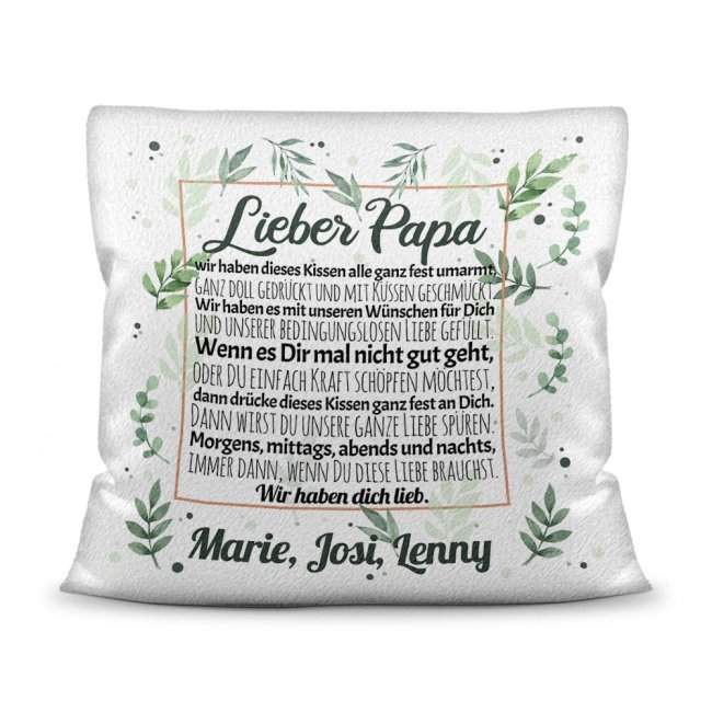 Kissen - Wir haben Dich lieb - zum Beschriften mit Namen f&uuml;r Papa - Kissen Polyester - Wei&szlig; flauschig